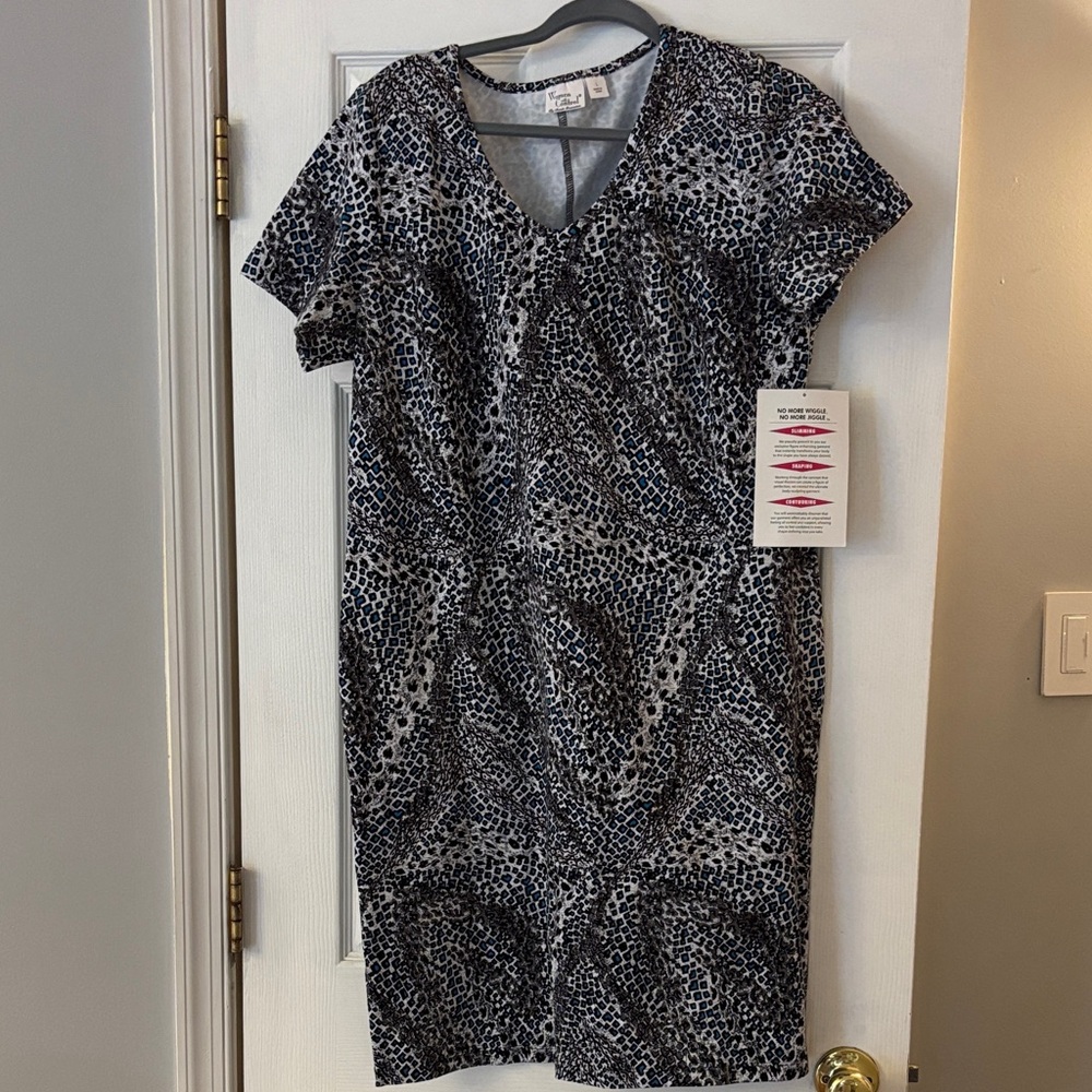 Women with Control Black and White Animal Print Midi Dress
